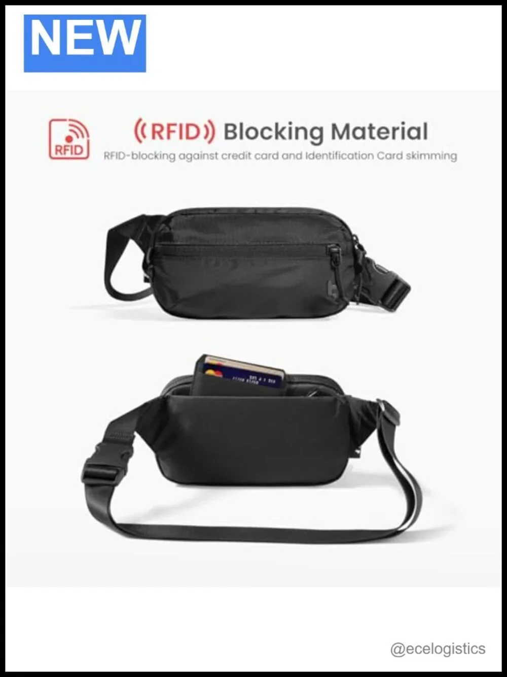 1.5L Sling Bag with RFID Blocking Crossbody Shoulder Pack Travel Fanny Pack